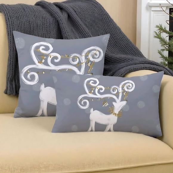 Holiday Decor 3 Piece Christmas Cushion Cover Whimsical Reindeer 3 Piece Set - Picture 3 of 12